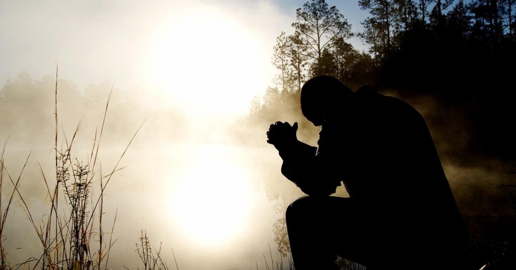 Prayer Ministries | English man, fog, silhouette, kneeling, kneel, pray, praying, male silhouette, praying man, prayer, foggy, misty, haze, mist, dawn, dusk, landscape, outdoors, person, pray, pray, pray, praying, praying, prayer, prayer, prayer, prayer, prayer